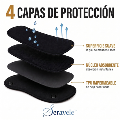 Seravele™ 50 – 3 compresas diarias reutilizables · hasta 50 ml por compresa