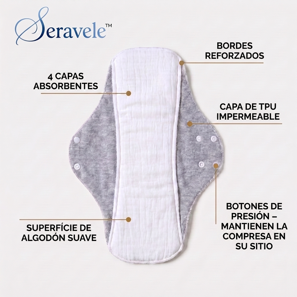 Seravele™ 100 – compresas absorbentes reutilizables 3 uds. · 3× hasta 100 ml