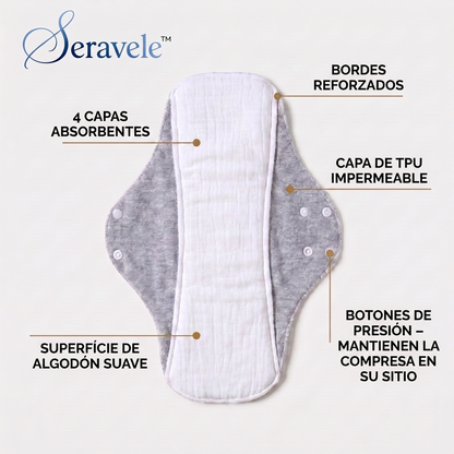 Seravele™ 100 – compresas absorbentes reutilizables 3 uds. · 3× hasta 100 ml